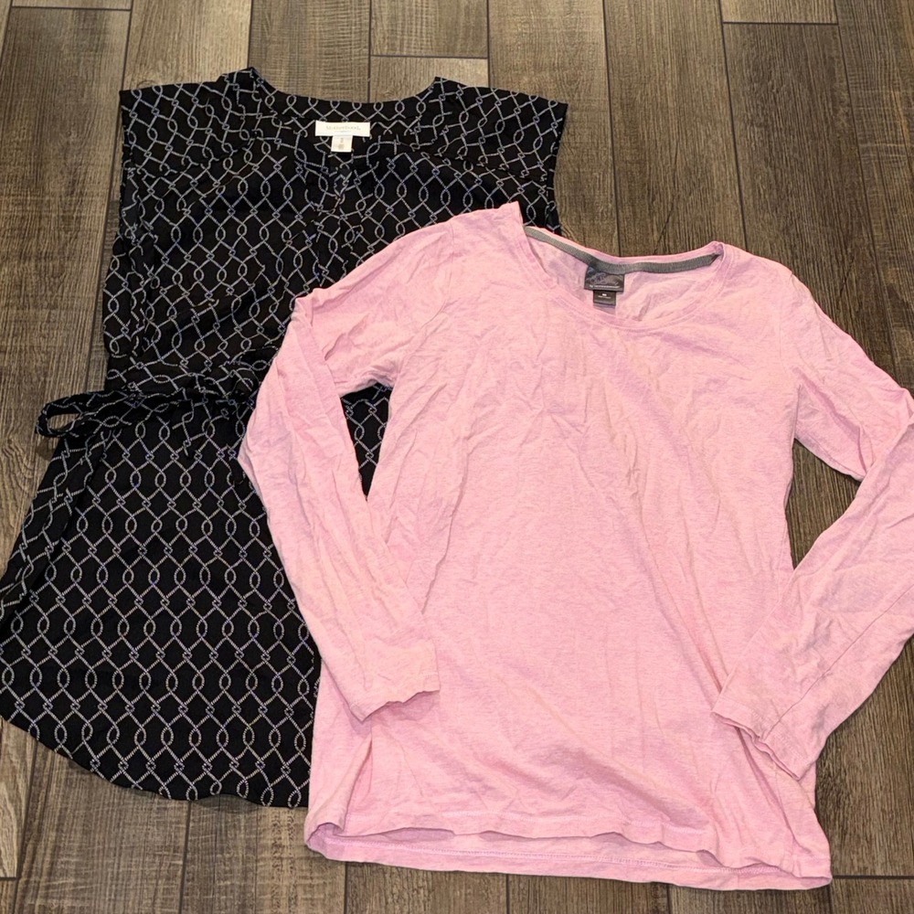 Motherhood Maternity Lot of 2 Tops Medium Black Trellis Tunic Pink LS Tee
